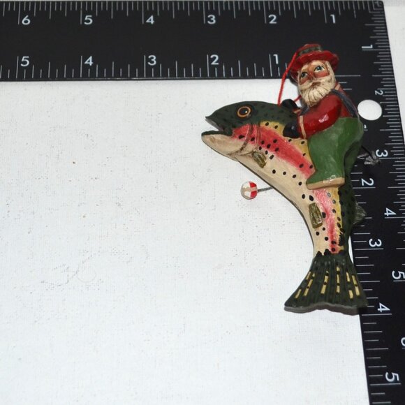 Randy Tate Folkart Ornament Santa On Fish Signed Christmas Display - Picture 4 of 4